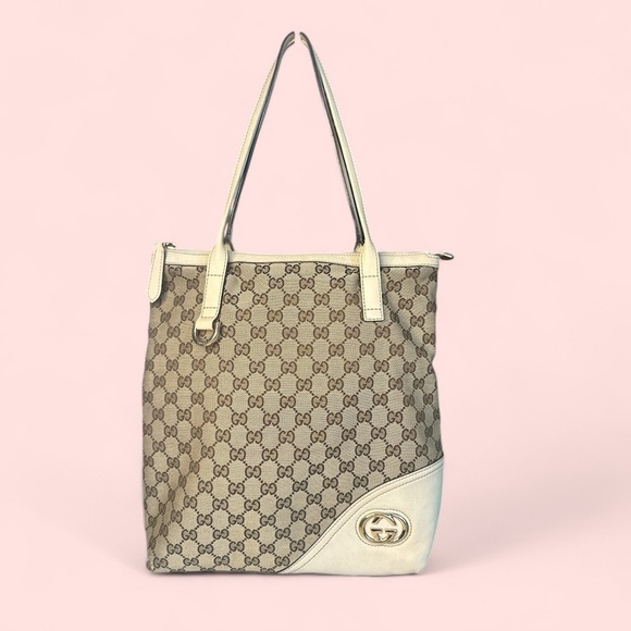 Large Gucci, zipper tote, cream, and brown - Picture 1 of 10